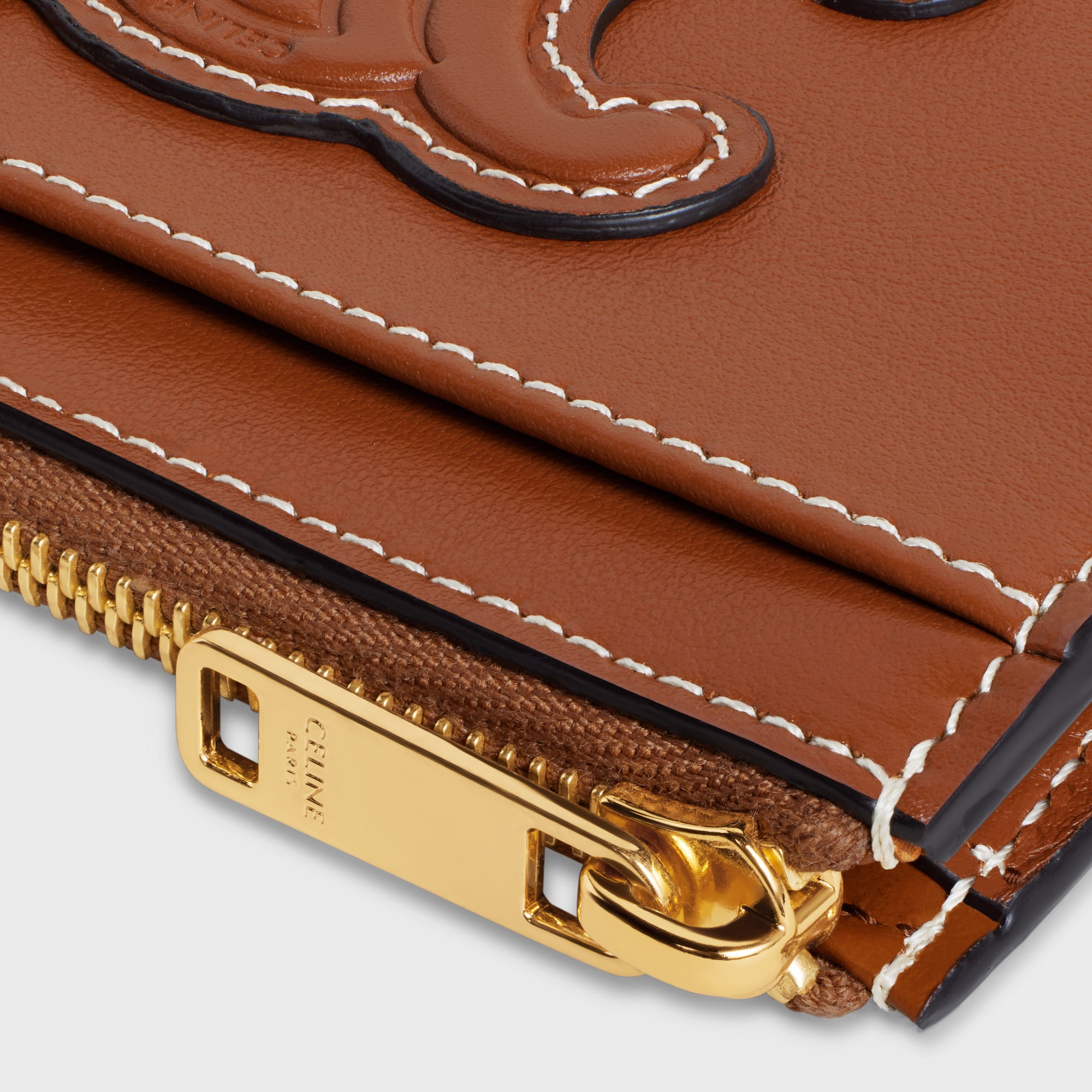 ZIPPED CARD HOLDER CUIR TRIOMPHE IN SHINY CALFSKIN TAN - Image 4